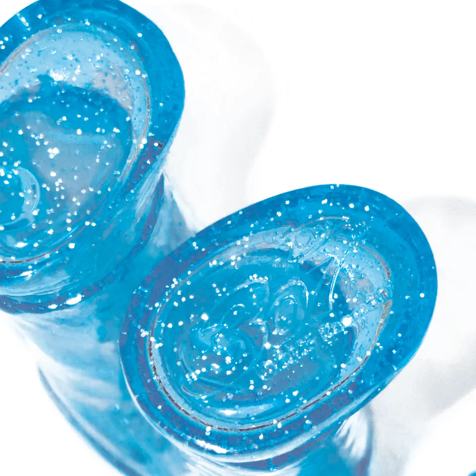 Packaging view of the transparent blue Memory Boy art toy set.