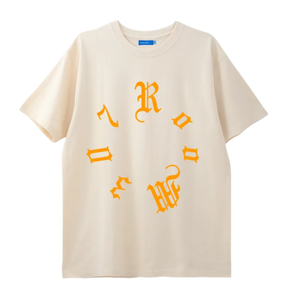 Apricot and orange Room307 logo T-shirt.